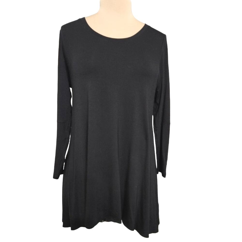 Comfy USA Tunic Top Small Long Sleeve Button Detail Black Lagenlook Goth Minimal